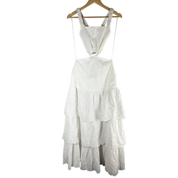 Significant Other Eleanor Eyelet Cut Out Backless Midi Dress Size US 4 Ivory - Picture 3 of 15